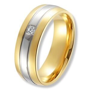 NWT-Men's Two-Tone Stainless Steel CZ Band Ring